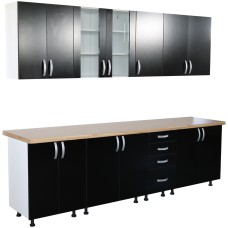 Bucatarie Zebra 260 cm din PAL Negru cu blat termoizolant crem